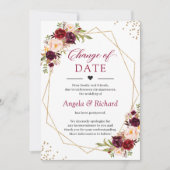 Datumwijziging Bourgondië Rood Bloemmotief Goud Ge Kaart (Voorkant)