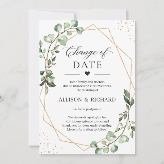 Datumwijziging Groenery Eucalyptus Geometrische Ka Kaart (Voorkant)