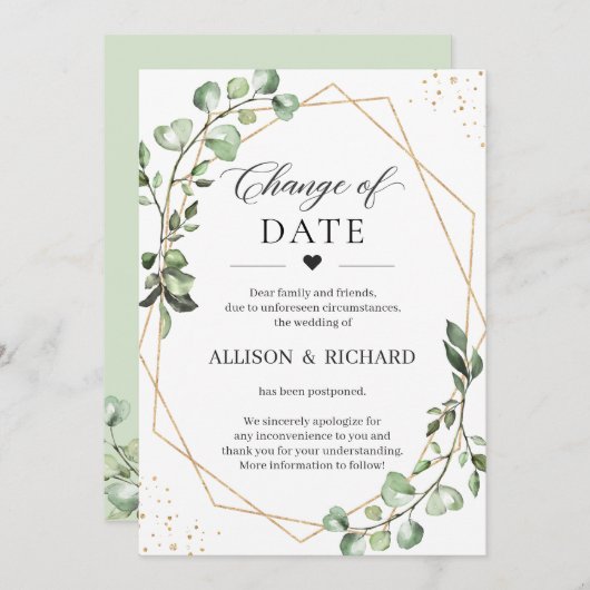 Datumwijziging Groenery Eucalyptus Geometrische Ka Kaart (Voorkant / Achterkant)