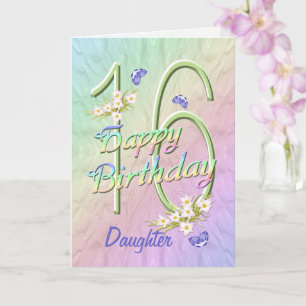 Daughter 16th Birthday Butterfly Garden Card Kaart