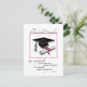 Daughter Afstuderen roze zwart Briefkaart (Staand voorkant)