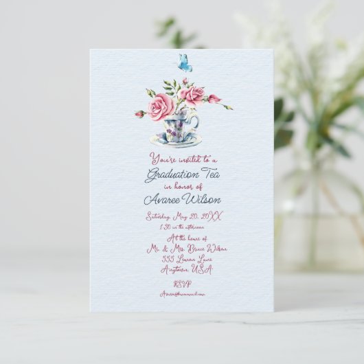 Daughter Afstuderen Tea Celebration Invitation Kaart (Staand voorkant)