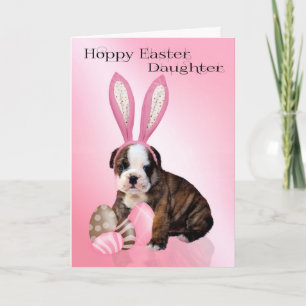 Daughter Cute Easter Bulldog Puppy with Egy Feestdagen Kaart