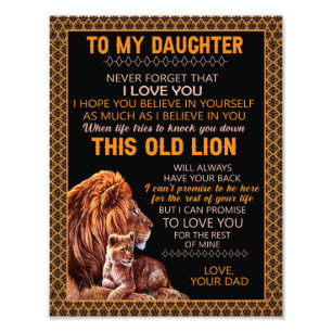Daughter Gifts Brief aan mijn dochter van papa Foto Afdruk