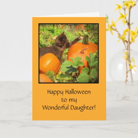 Daughter Happy Halloween met Kitten en Pumpkins Kaart (Gele Bloem)
