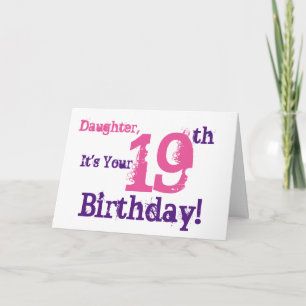 Daughter is 19e verjaardag groet in paars, roze. kaart