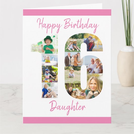 Daughter Number 16 Photo Collage Big 16th Birthday Kaart (Voorkant)