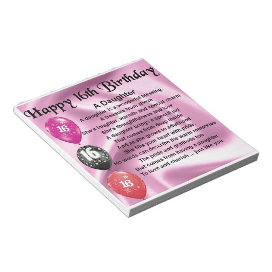 Daughter Poem 16th Birthday Notitieblok (Schuin)
