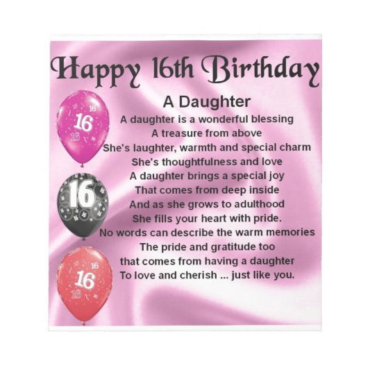 Daughter Poem 16th Birthday Notitieblok (Voorkant)