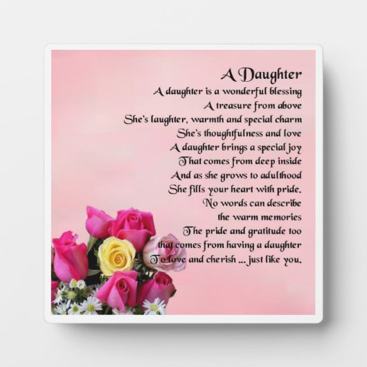Daughter Poem Plaque - Ontwerp van Rozen Fotoplaat (Voorkant)