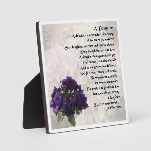 Daughter Poem Plaque - Paarse Rozen ontwerpen Fotoplaat (Voorkant)