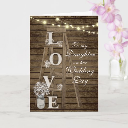 Daughter Wedding Day Rustic Ladder Card Kaart (Orchidee)