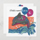 Dauphin avec le 6ème invitation d'anniversaire de (Devant / Derrière)