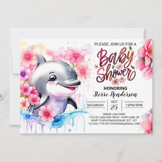 Dauphin Baisers Fille Baby shower Invitation (Devant)