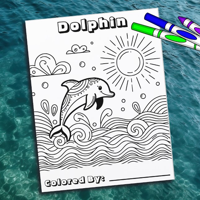 Dauphin dans les vagues | Page de coloriage de l'e (Créateur téléchargé)