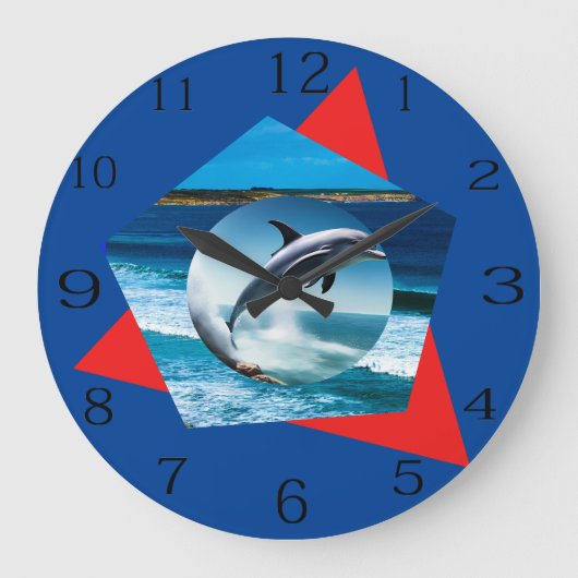 Dauphin Dansant Sur Les Vagues, Horloge Mur (Recto)