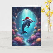 Dauphin de Noël sous la mer - Carte de vacances (Fleur jaune)