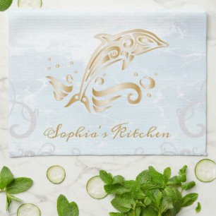 Dauphin d'or Serviette de cuisine personnalisée