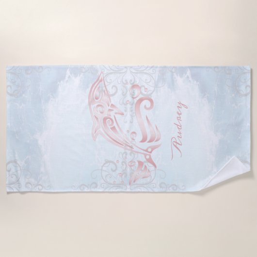 Dauphin rose Serviette de plage personnalisée (Devant)