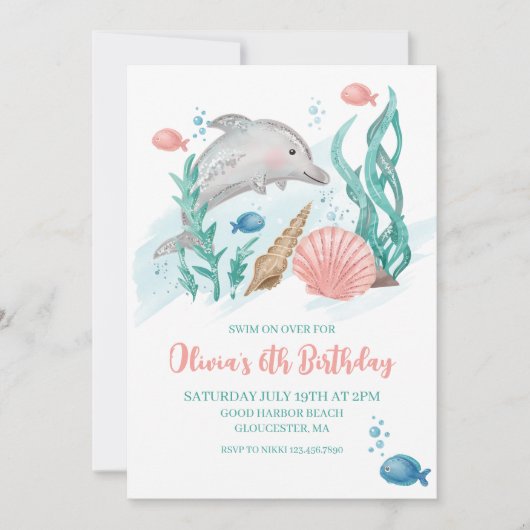 Dauphin sous la mer Invitation d'anniversaire (Devant)