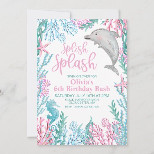 Dauphin sous la mer Invitation d'anniversaire (Devant)
