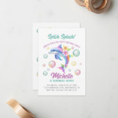 Dauphin Splish Splash Girl Anniversaire Invitation (Devant/Arrière en situation)