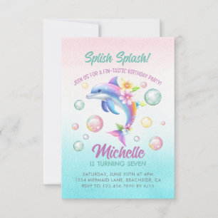 Dauphin Splish Splash Girl Anniversaire Invitation