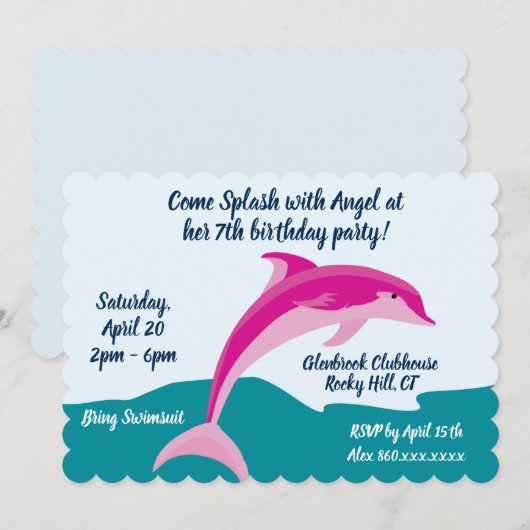 Dauphin thème anniversaire invitation (Devant / Derrière)