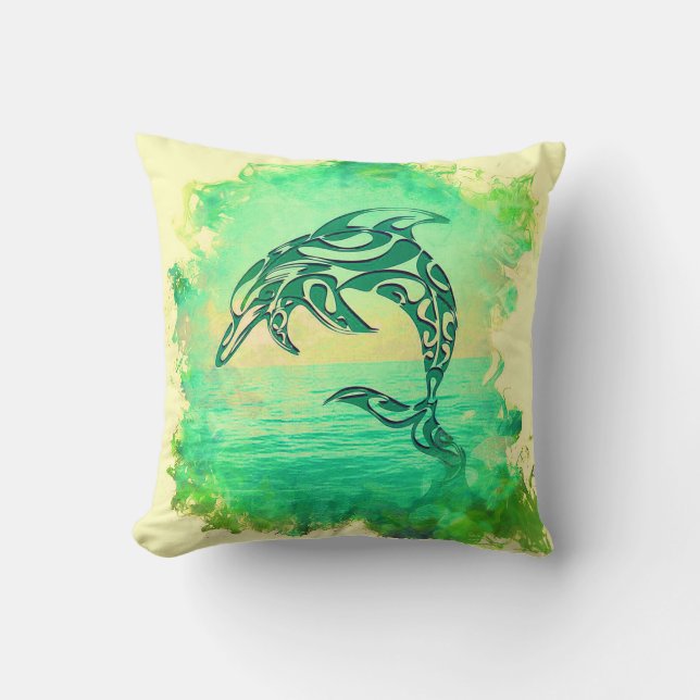 Dauphin vert riant et sautant le coussin (Recto)