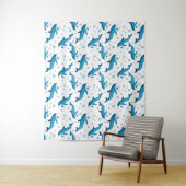 Dauphins et bulles sur blanc. Tenture (En situation)