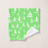 Dauphins et voiliers, Blanc Vert (Gant de toilette)