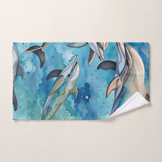 Dauphins nageant dans la mer (Serviette à main)