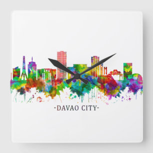 Davao City Philippines Skyline Vierkante Klok