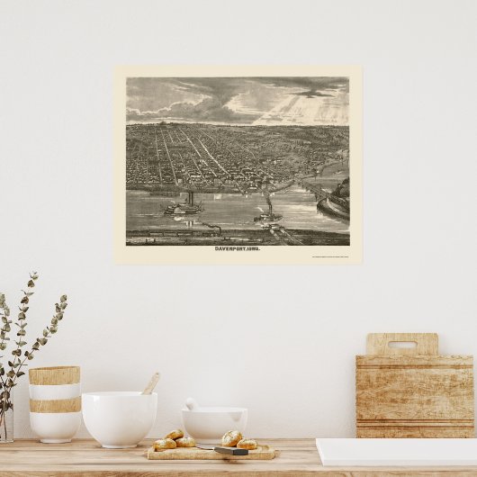 Davenport, IA Panoramic Map - 1875a Poster (Keuken)