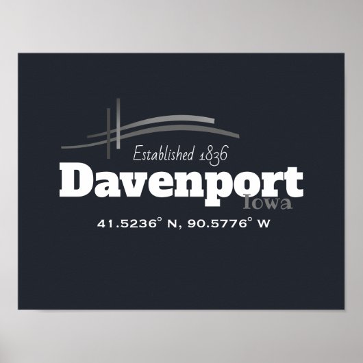 Davenport, Iowa Coordinates Poster (Voorkant)