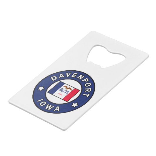 Davenport Iowa Kredietkaart Flessenopener (Voorkant Gekanteld)