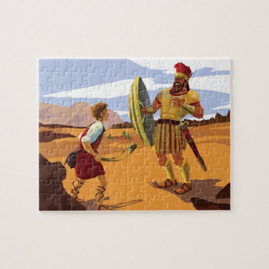 David bereidt zich voor om Goliath te deaten met e Legpuzzel (Horizontaal)
