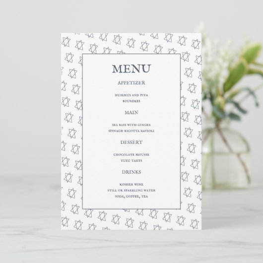 David B'nai Bat Bar Mitswa Joodse bruiloft Menu (Staand voorkant)