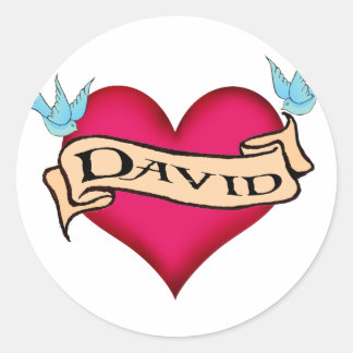 David - Custom Heart Tattoo T-shirts & cadeautjes Ronde Sticker