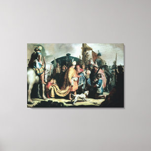 David die het hoofd van Goliath aanbiedt aan konin Canvas Afdruk
