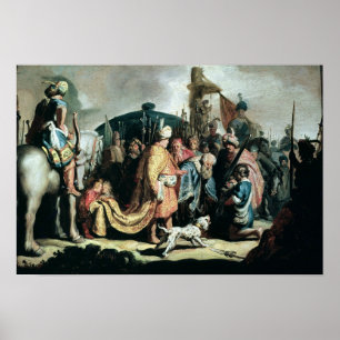 David die het hoofd van Goliath aanbiedt aan konin Poster