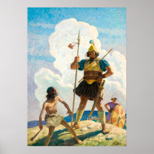 David en Goliath door Newell Convers Wyeth Poster
