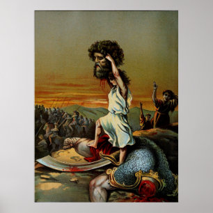 David hoisting het hoofd van Goliath Poster