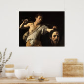 David met het hoofd van Goliath, Caravaggio Poster (Keuken)