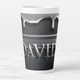 David Naam in Vloeibaar Metaal Chroom Latte Mok