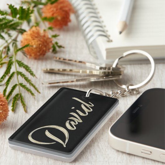 David Name Whitegold Porte-clés (Devant droit)