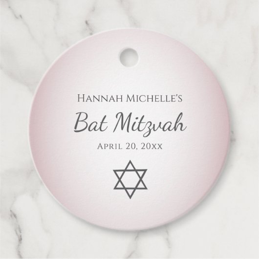 David Simple Blush Pink Bat Mitswa Bedankjes Labels (Voorkant)