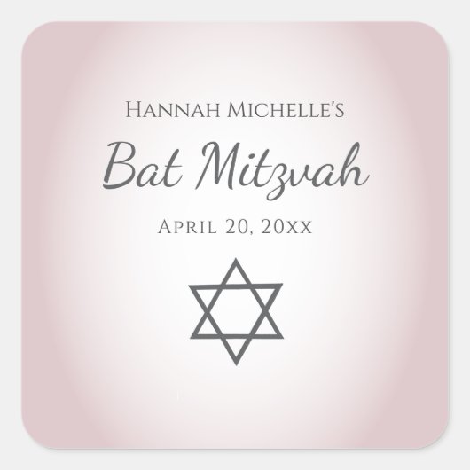 David Simple  Blush Pink Bat Mitswa Vierkante Sticker (Voorkant)