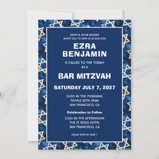 David Waterverf Custom QR Bar Bat Mitzvah Kaart (Voorkant)