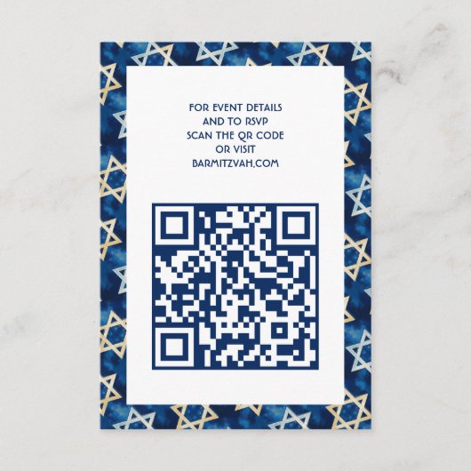 David Waterverf QR Code Bar Bat Mitswa Informatiekaartje (Voorkant)